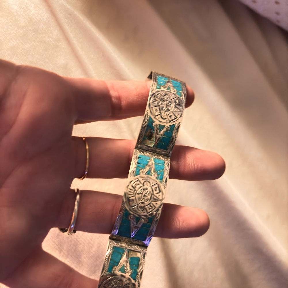 Silver and Turquoise Geometric Bracelet
